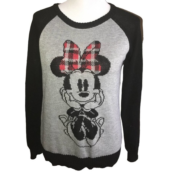 DISNEY MINNIE MOUSE BLACK AND GREY PULLOVER SWEATER MEDIUM - Picture 1 of 3